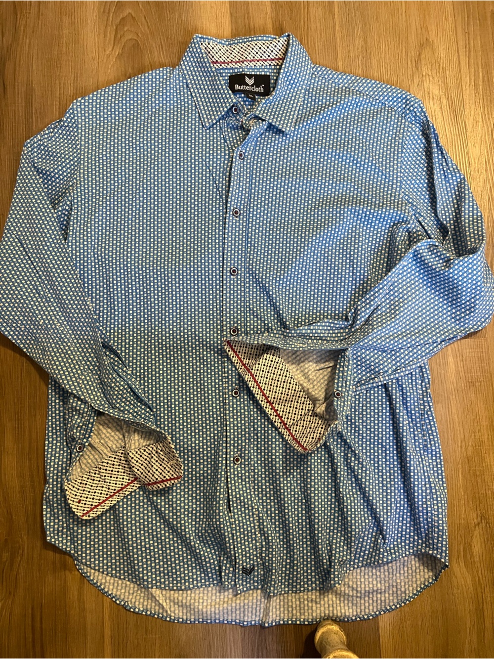 Butter Cloth Men's Blue Patterned Button-Up Shirt Sz XL